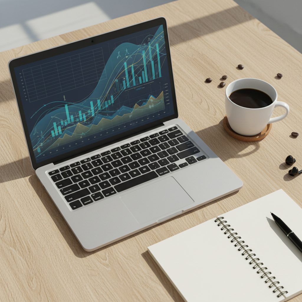 Ordinateur portable affichant des graphiques d'analyse de cotes sur un bureau