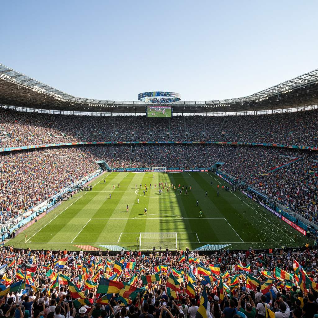 Stade comble lors d'un grand tournoi international de football