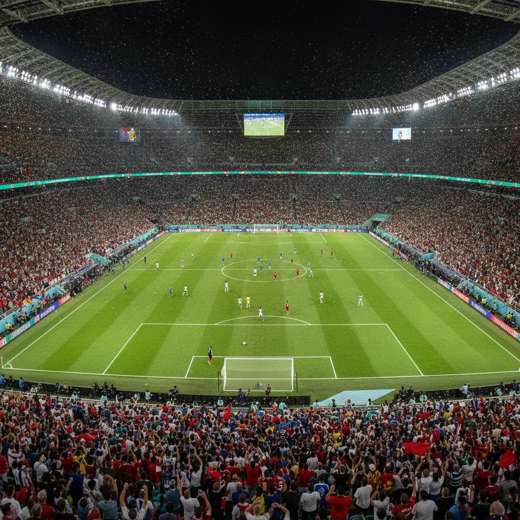 Pronostic foot Coupe du Monde - stade FIFA World Cup rempli de supporters