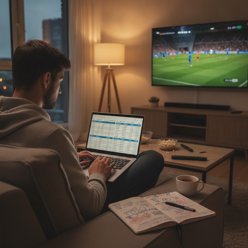 Parieur vérifiant un pronostic foot RMC avec ses propres statistiques