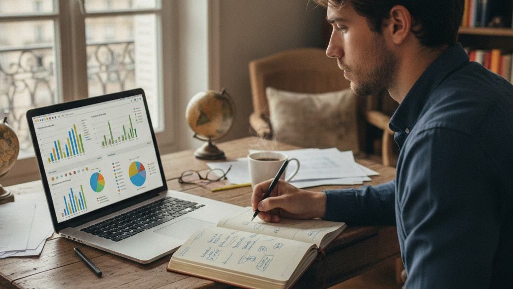 Parieur analysant des statistiques de football pour un pronostic foot gratuit