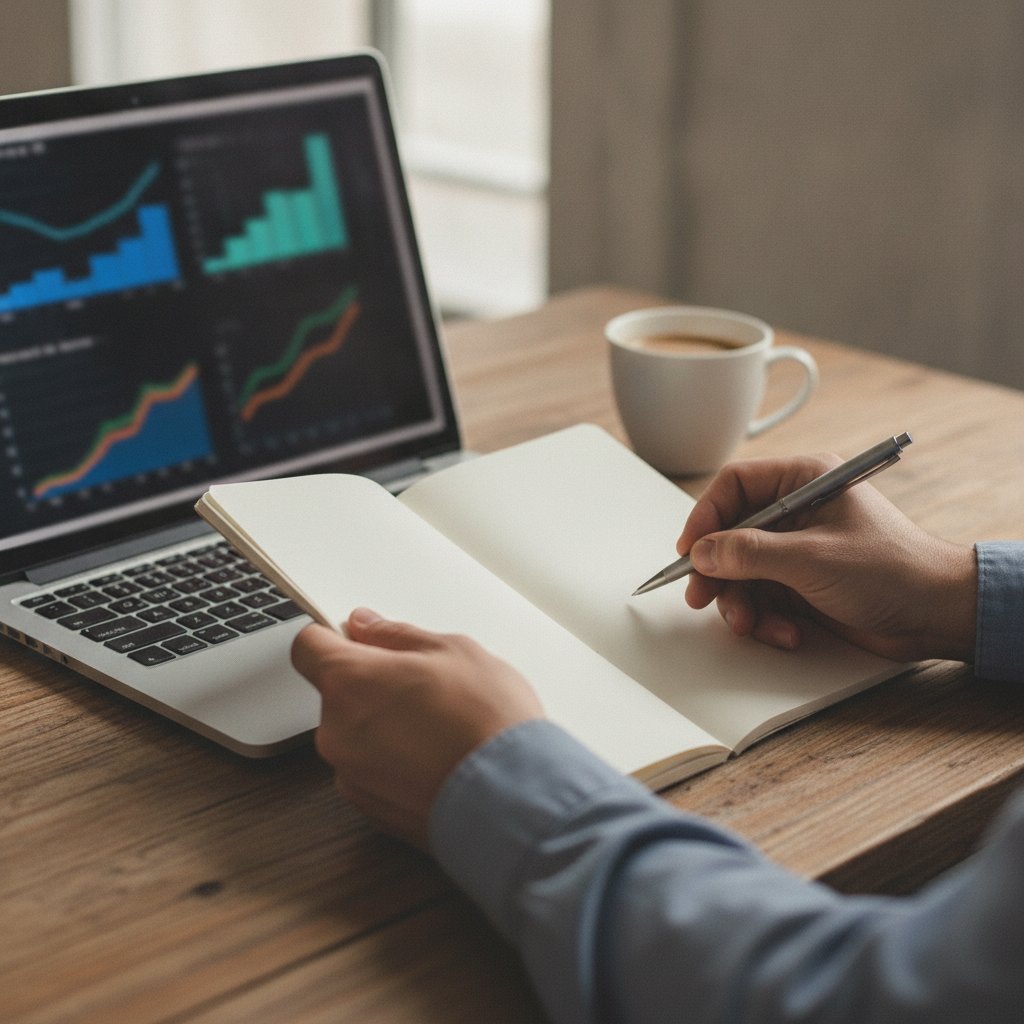 Analyse de statistiques sportives sur ordinateur portable et carnet papier