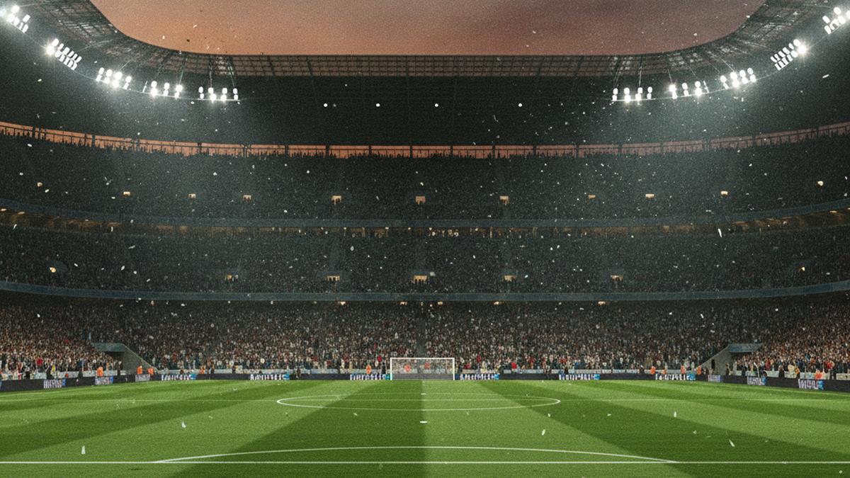 Winamax avis : ambiance de stade de football en nocturne, terrain des paris sportifs