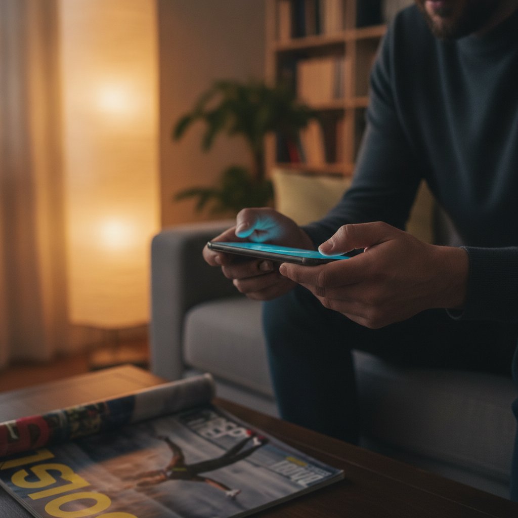 Adulte consultant une application de paris sportifs sur son smartphone