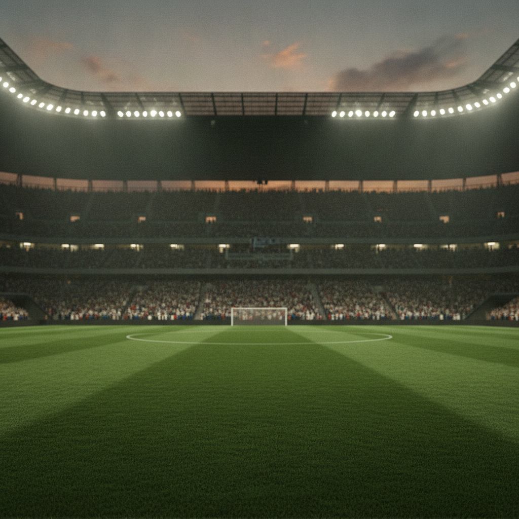 Stade de football au crepuscule, ambiance des paris sportifs en ligne