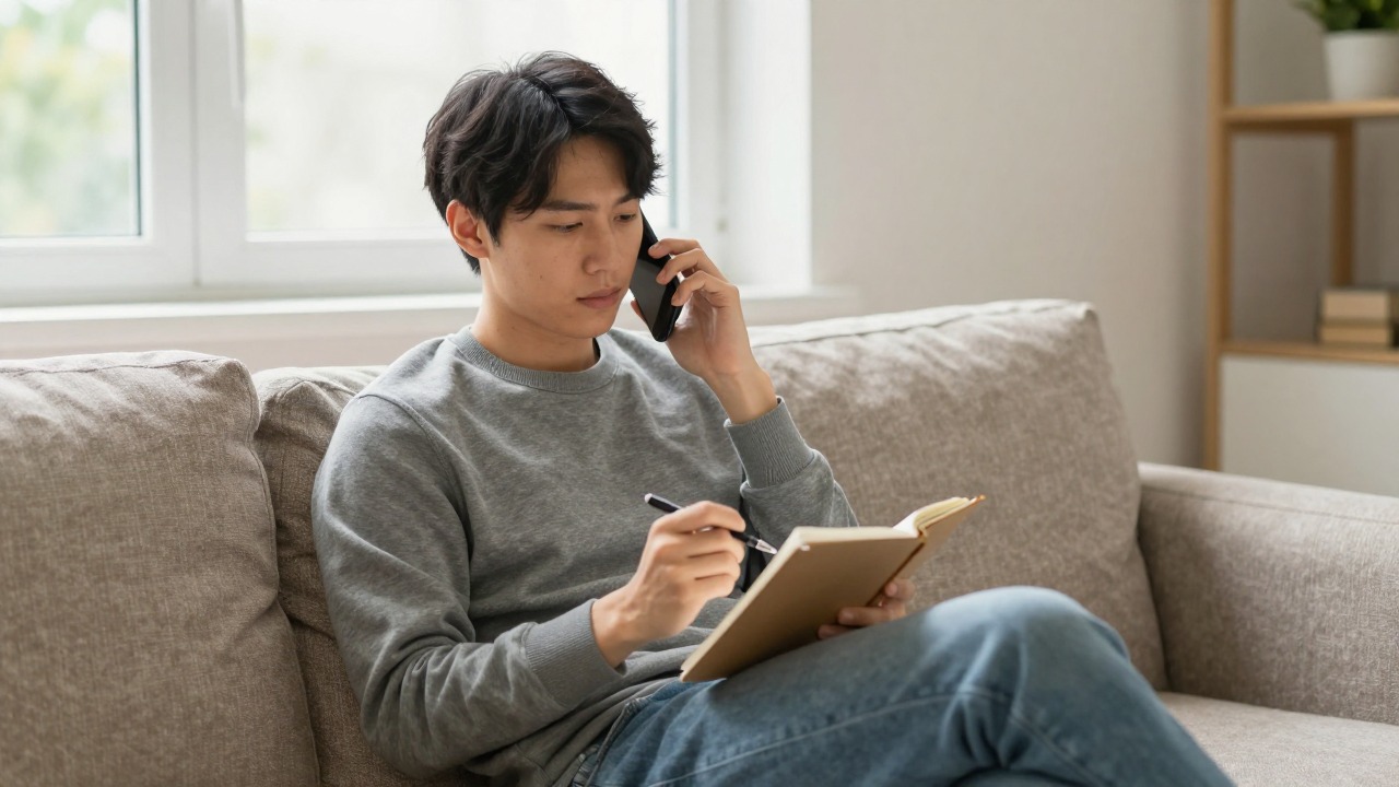 personne discutant calmement au téléphone à propos d'une démarche administrative