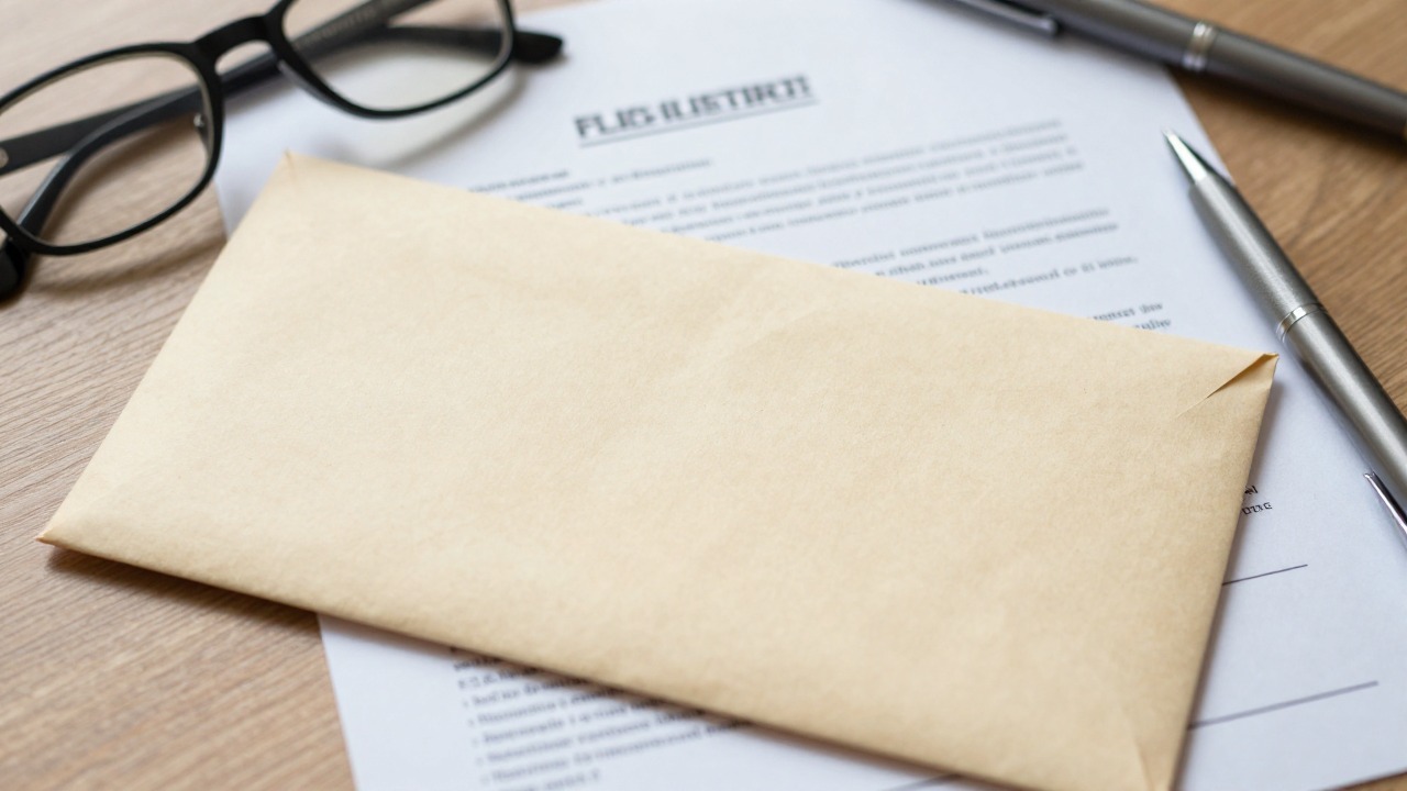 document administratif et enveloppe posés sur un bureau, démarche officielle